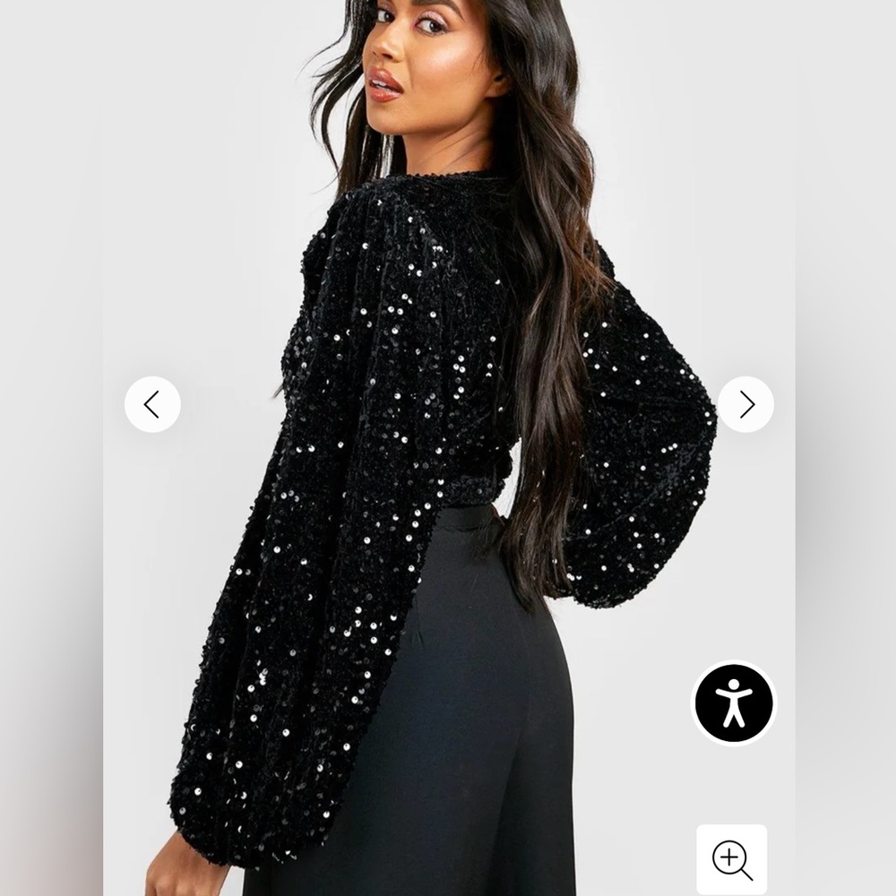 Boohoo Black Sequin Long Sleeved Bodysuit
